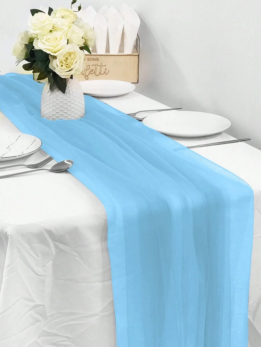1 件 2m/3m/5m/8m 长蓝色纱帘多用途派对背景纱，家居装饰，婚礼生日性别揭示节日活动派对房间桌面装饰摄影背景 DIY 装饰，室内室外楼梯椅背装饰，圣诞节派对房间桌面装饰桌布桌旗，圣诞树装饰，同样适合与金属拱形支架搭配，圣诞节