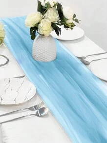 1 件 2m/3m/5m/8m 长蓝色纱帘多用途派对背景纱，家居装饰，婚礼生日性别揭示节日活动派对房间桌面装饰摄影背景 DIY 装饰，室内室外楼梯椅背装饰，圣诞节派对房间桌面装饰桌布桌旗，圣诞树装饰，同样适合与金属拱形支架搭配，圣诞节 - 藍色 - 查看 3