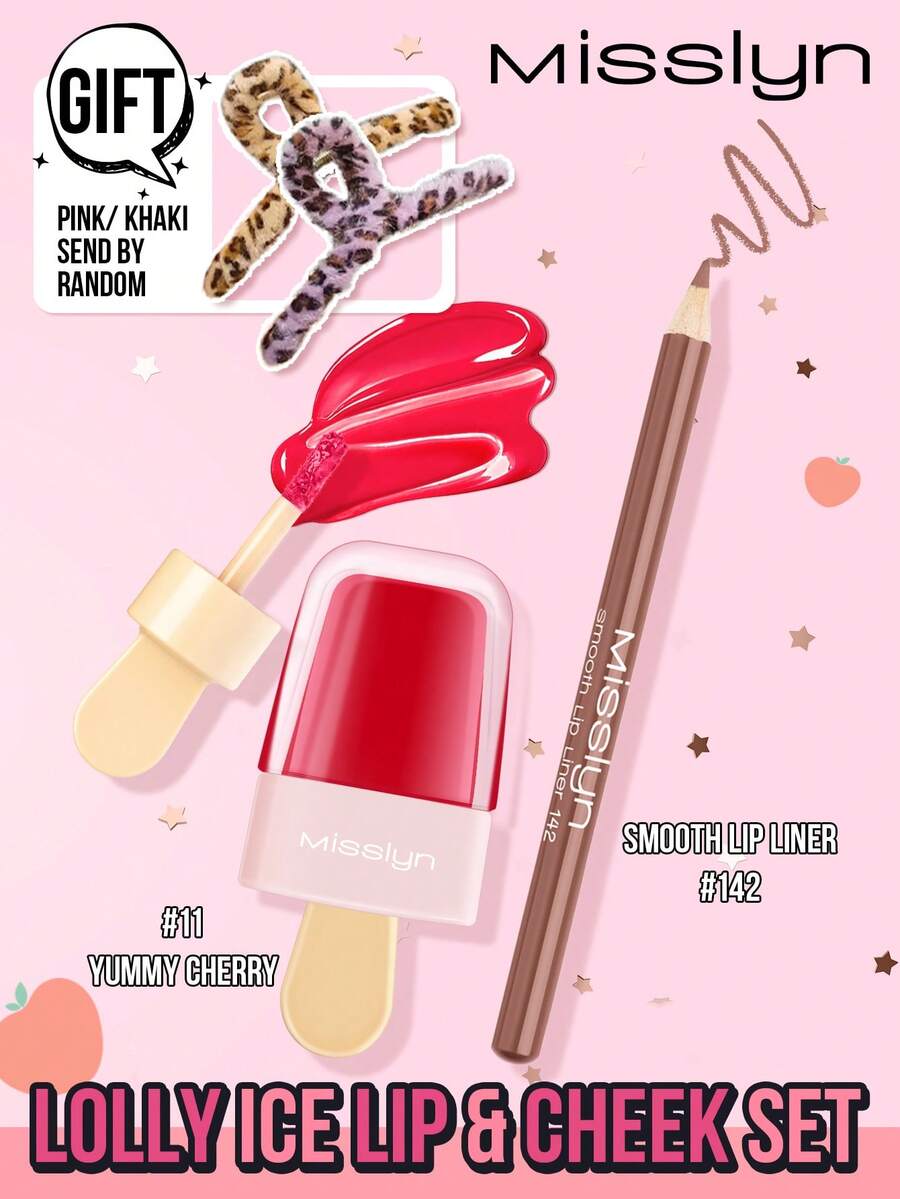 Misslyn Ice Lolly Lip & Check Tint & Smooth Lip Liner Set, Moisturizing Weightless & NonSticky