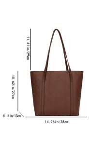 Đúng mốt Kết cấu & Toàn trận Màu thuần Túi tote - màu nâu - Xem 2