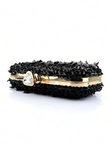 Gorgeous Beaded Tassel Square Shape Hard Shell Evening Clutch Bag For Brides And Parties, With Chain - Black - View 8