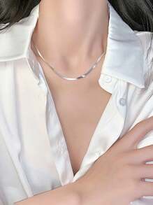 1pc Stainless Steel Minimalist Snake Bone Collarbone Necklace, Non-Fading - Multicolor - View 6