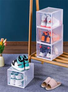 4 件透明 Pp 材質方形可堆疊鞋盒,防塵防潮設計,適合客廳、宿舍、家庭使用 - 白色 - 查看 1