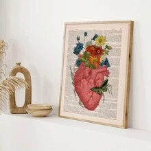 1張心臟器官解剖學復古海報,花卉引用牆藝術帆布畫,適用於客廳臥室浴室,家居裝飾,無框 - 1個 - 查看 3