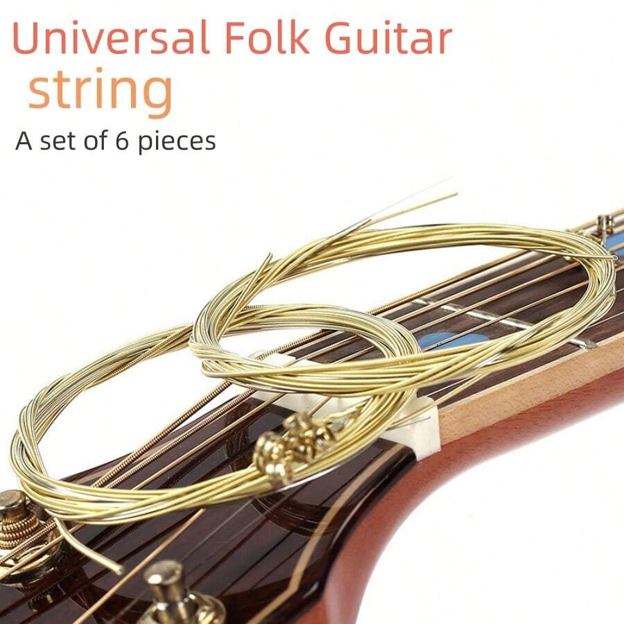 3pcs Wood Guitar Brass String Acoustic Guitar Strings Set, Folk Guitar Loose Strings (Random Color, 6 Strings/Set) - Multicolor - View 1