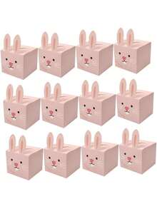30 Pcs Easter Gift Container Easter Goodie Holder Mini Easter Basket Easter Gift Bags Bunny Easter Basket Rabbit Bunny Dessert Plates Easter Candy Container Paper Round Alien - Pink Bunny - View 2