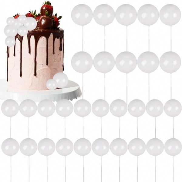 10pcs Colorful Spherical Cake Decorations, White Spherical Cake Decor Accessories, Decorations, Baking Decorations