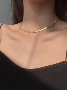 1pc Stainless Steel Minimalist Snake Bone Collarbone Necklace, Non-Fading - Multicolor - View 7