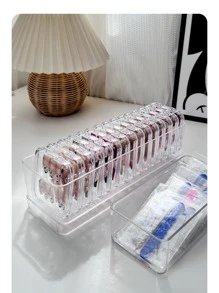 Acrylic Transparent Nail Polish Display Box, Plastic Protective Dust-Proof Nail Art Organizer, Rectangular Storage Tray