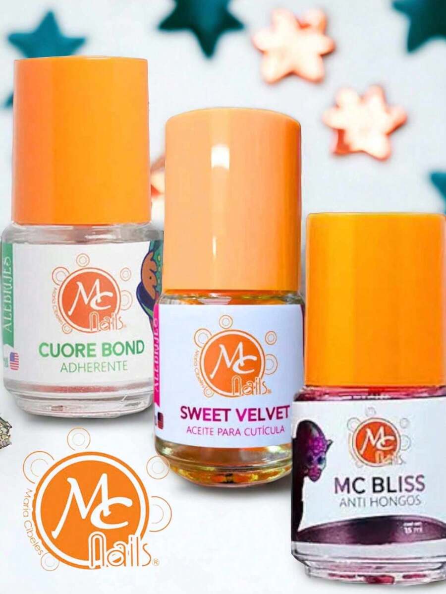 PACK 3 Basicos PH Nivelador -Primer Adherente -Aceite Cuticula para Aplicacion de Uñas M.C. Nails - Naranja - Ver 1