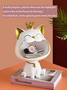 1只創意皇冠大嘴貓托盤,毛絨貓尾巴裝飾品,新客廳裝飾,門廳鑰匙收納（部分位置/風格/顏色隨機發貨） - 粉色 - 查看 8