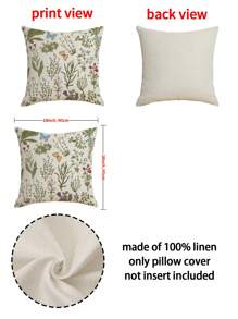1pc Butterfly & Tree Branch & Flower Printed Linen Pillowcase Cover For Home Sofa Decor, 18x18 Inch, Pillow Core Not Included - Multicolor - View 2
