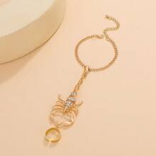 1只多色復古時尚銅質手鍊飾品,具有微鑲蝎子細節和連接手指的鏈子,適用於女性 - 彩色 - 查看 8