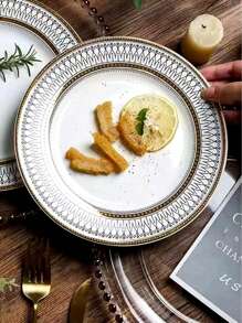 1pc Nordic Style British Ceramic Plate, High-End Cake Plate With Beautiful Design, Suitable For Home Kitchen, Hotel, Banquet, Living Room Decoration And Various Festivals - A Plate - View 1
