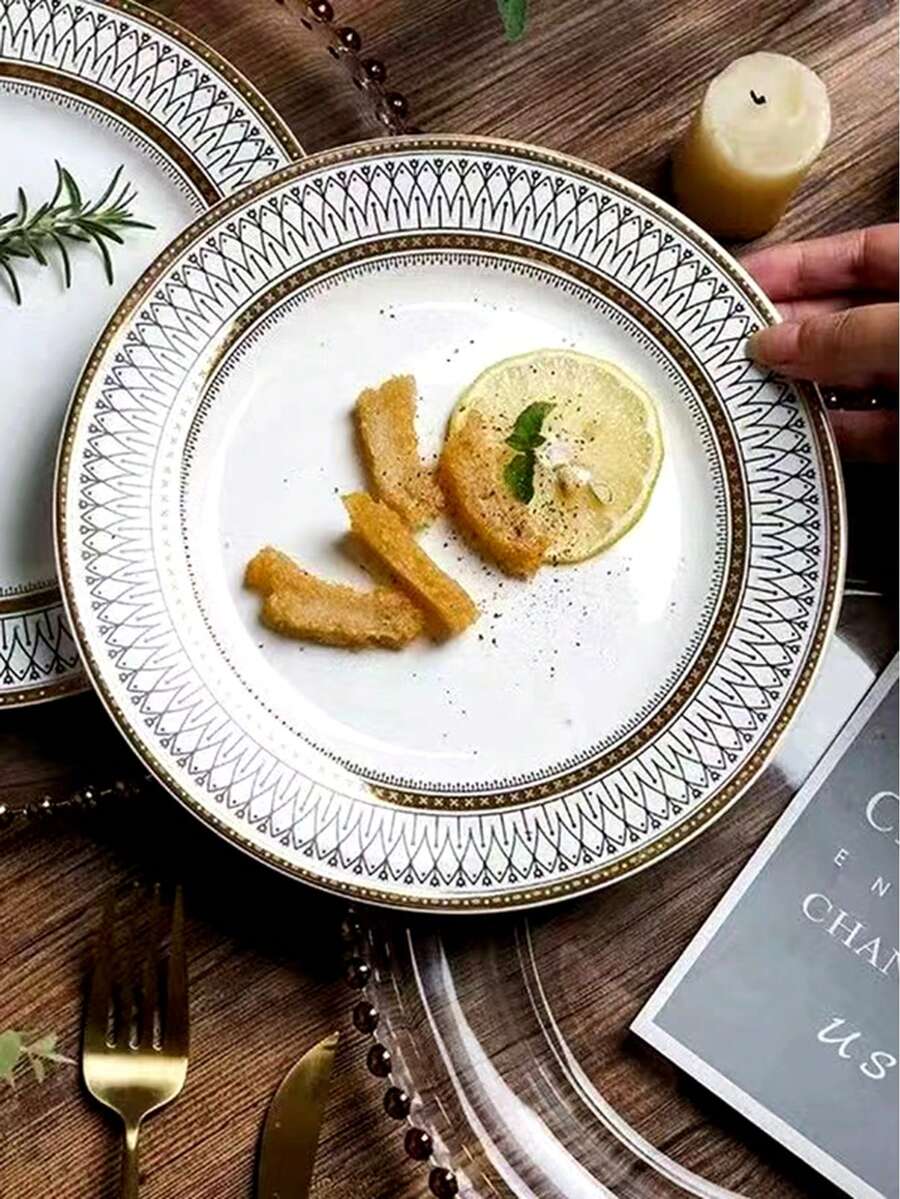 1pc Nordic Style British Ceramic Plate, High-End Cake Plate With Beautiful Design, Suitable For Home Kitchen, Hotel, Banquet, Living Room Decoration And Various Festivals - A Plate - View 1