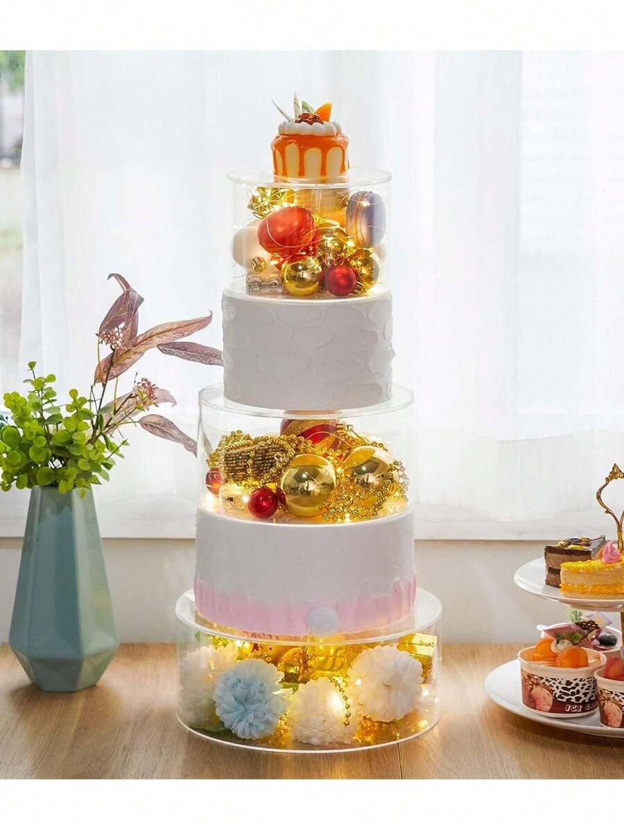 1 Pieza Soporte De Pastel Transparente Rellenable De Acrílico Con Base De Pastel Cilíndrica, Pilares De Pastel, Luces Y Estante De Visualización De Formas Para Decoración De Bodas, Cumpleaños Y Festivales - transparente - Ver 1