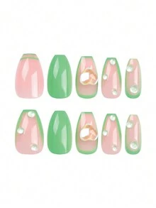 24pcs High-End European And American Style Glitter Full Diamond Ballet False Nails + 1pc Jelly Gel + 1pc Nail File - Multicolor - View 3