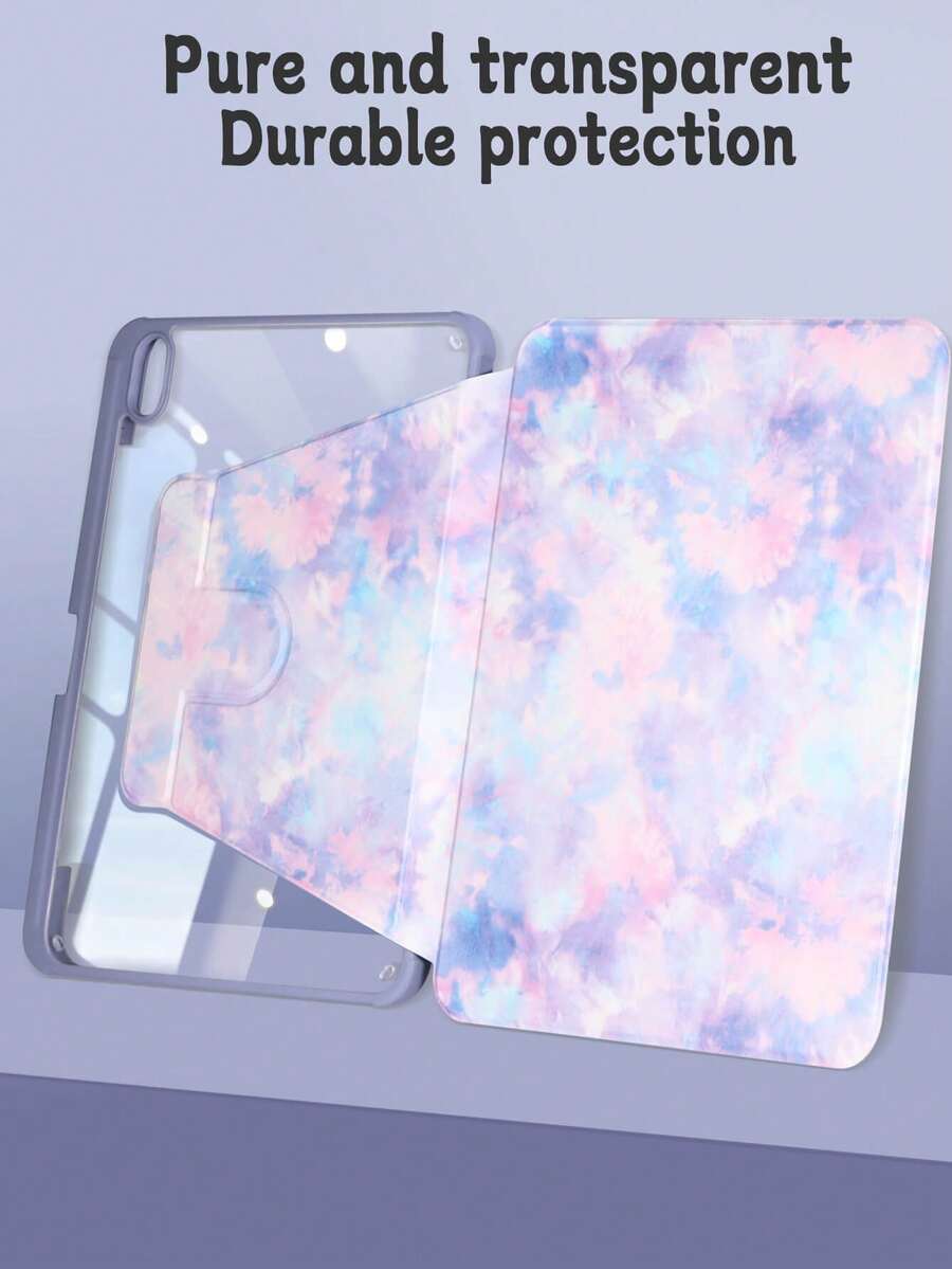 1 件扎染亚克力彩绘 360 度旋转平板电脑保护套，带笔架，防震，唤醒/睡眠功能，艺术个性化，兼容 iPad 9.7/10.2/10.5/10.9/11 英寸/第 10 代型号 - 彩色 - 查看 1
