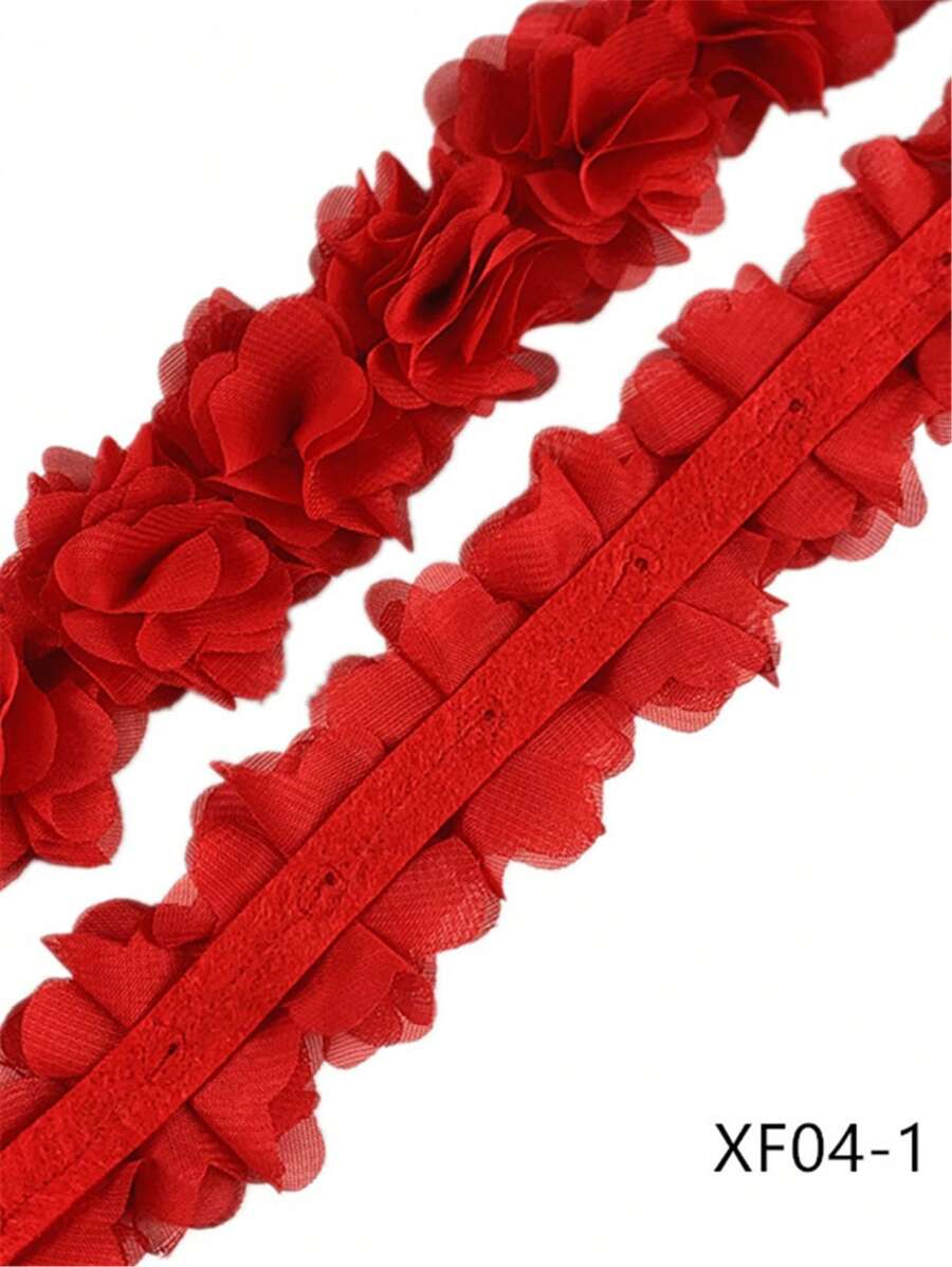 26 Piezas Recorte De Encaje De Gasa Con Flores 3d Multicolor De 5cm De Ancho Para Ropa, Trajes De Baño, Cintillos Y Accesorios - Rojo - Ver 1