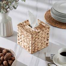 1pc Water Hyacinth Paper Towel Box, Square And Rectangle Woven Paper Towel Box, Simple Buckle Paper Towel Box, Suitable For Bathroom, Living Room, Bedroom, Vanity, Home Decor, Bathroom Accessories, Home Goods, Table, Home Organization And Storage - Ginger - View 9