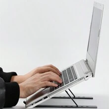 Dolwao Iron Alloy Laptop Desktop Stand With Adjustable Heights, Folding Portable Cooling Base, Phone Holder - Black - View 2