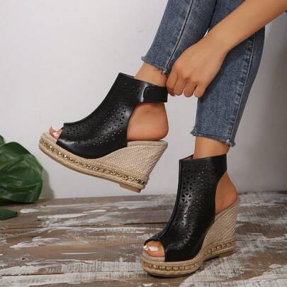 Women's Peep Toe Wedge Sandals With Thick Bottom, High Heels, Comfortable, Retro Style, Summer New