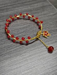 1pc Red Maple Leaf Beaded Wrap Bracelet For Women - Red - View 4