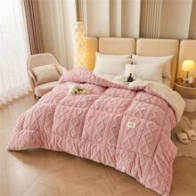 1 件牛奶丝绒提花被子，简约涤纶纤维提花细节温暖舒适的大被子适合多用途家居卧室。 - 粉色 - 查看 1