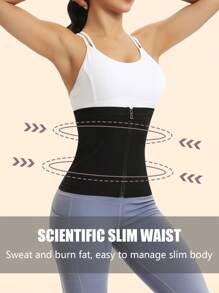 Sports Outdoor 1pc Women's Sports Pu-Coated Sweating Waist Trainer Zipper Belt, Body Shaper Trimmer For Tummy Control & Fat Burning, Corset Ideal For Fitness, Running, Yoga Gym Accessories