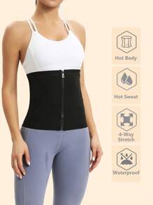 Sports Outdoor 1pc Women's Sports Pu-Coated Sweating Waist Trainer Zipper Belt, Body Shaper Trimmer For Tummy Control & Fat Burning, Corset Ideal For Fitness, Running, Yoga Gym Accessories