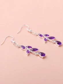 1對鍍銀合金紫色樹脂細節長耳環 - 紫色 - 查看 3
