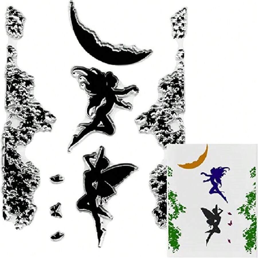 Moon Fairy Clear Stamp Making Card, DIY Photo Scrapbook Card Album, Fairy Dance Transparent Background Scrapbook Rubber Stamp. - White - View 1