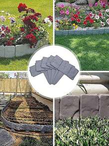 5pcs Garden Edging Imitation Stone Plastic Fence Landscape Fencing Panel Border Edge Flower Bed Section Edging Barrier For Outdoor(Please Note That As The Fence Is Made Of Plastic Material, Do Not Hammer The Edges Of The Fence. It Is Best To Use A Rubber Hammer When Inserting, And Please Ensure That The Ground Where The Lawn Is Installed Is Soft And Damp During Installation.) - Grey - View 7