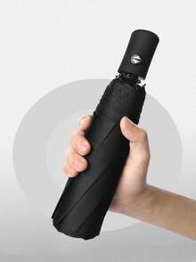 1pc 8-Rib Classic Black Uv Protection Automatic Umbrella For Both Sunny And Rainy Days, Portable Folding Sunshade Parasol, Black - Black - View 8