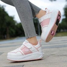 PHTEER 學生適用四輪設計自動輪滑鞋，男女兼用多功能走路、滑步兩用鞋 - 粉色 - 查看 7