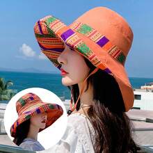 Mũ rộng vành hai mặt thời trang xuân hè dành cho nữ, Mũ chống nắng ngoài trời - mũ nồi vải in hoa - Xem 2