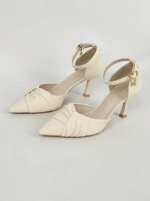 帶珍珠和中空設計的尖頭高跟涼鞋，時尚經典，完美適合夏季時尚，女鞋 - 米色 - 查看 6