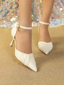 帶珍珠和中空設計的尖頭高跟涼鞋，時尚經典，完美適合夏季時尚，女鞋 - 米色 - 查看 4