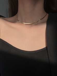 1pc Stainless Steel Minimalist Snake Bone Collarbone Necklace, Non-Fading - Multicolor - View 2