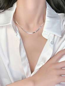 1pc Stainless Steel Minimalist Snake Bone Collarbone Necklace, Non-Fading - Multicolor - View 3