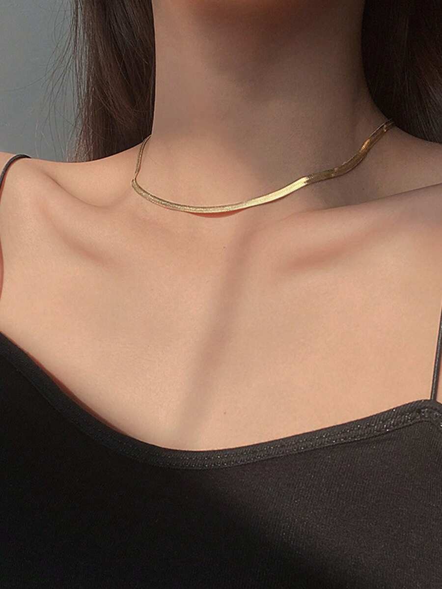 1pc Stainless Steel Minimalist Snake Bone Collarbone Necklace, Non-Fading - Multicolor - View 1