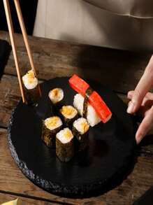 Set de 2 bandejas de servir de piedra natural, accesorio de fotografía, plato negro de sushi, bandeja para hornear pasteles y postres, plato de filete estilo occidental, regalo de Navidad