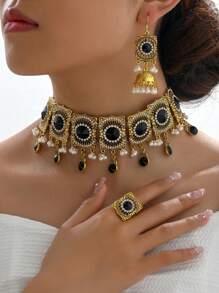 4 cái/bộ Đúng mốt Hợp kim kẽm Pha lê & Ngọc trai Giả Tua trang trí Bộ trang sức Đối với phụ nữ Cho bữa tiệc - Đồng - Xem 7