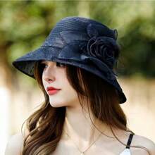High-End Ladies' Lace Jacquard Mesh Bucket Hat With Flower Detail, Elegant & Fashionable, Suitable For Daily Wear And Travel Cowboy Hat Cowgirl Hat