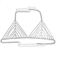 時尚全鑲鑽鑽石中空胸鏈,性感夜店歐美比基尼鏈 - 銀色 - 查看 10