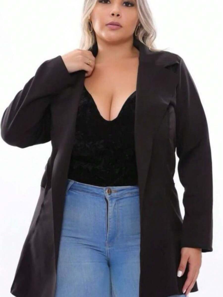 Plus Size Overcoats - 黑色 - 查看 1
