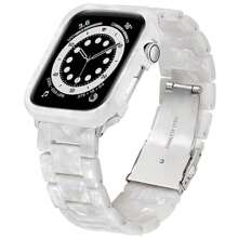 Resin Band With Bumper Case For Apple Watch 40mm 41mm 44mm 45mm Lightweight Wristband - Pearl-White - 查看 1