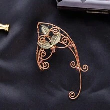 1pc Rose Gold Copper Wire Wrapped Bead & Leaf Handmade Weaved Ear Cuff Clip-On Elf Ear Jewelry - Ear Hook - View 9