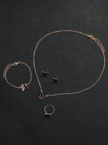 6pcs/Set Women's Gift Watch With Fashionable Numeric Starry Dial Quartz Wristwatch + Butterfly Jewelry Set (Excluding Watch Box) - Black - View 7