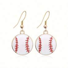 白色棒球形狀樹脂吊墜耳環,運動主題首飾 - 紅白色 - 查看 2
